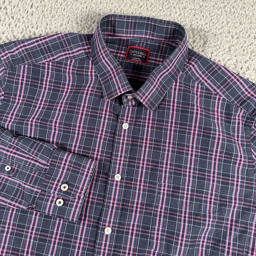 UNTUCKit Shirt‎ Men's 2XL Pink Purple Plaid Button Up Cotton Flaw